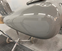 Motorcycle tank in the spray booth
